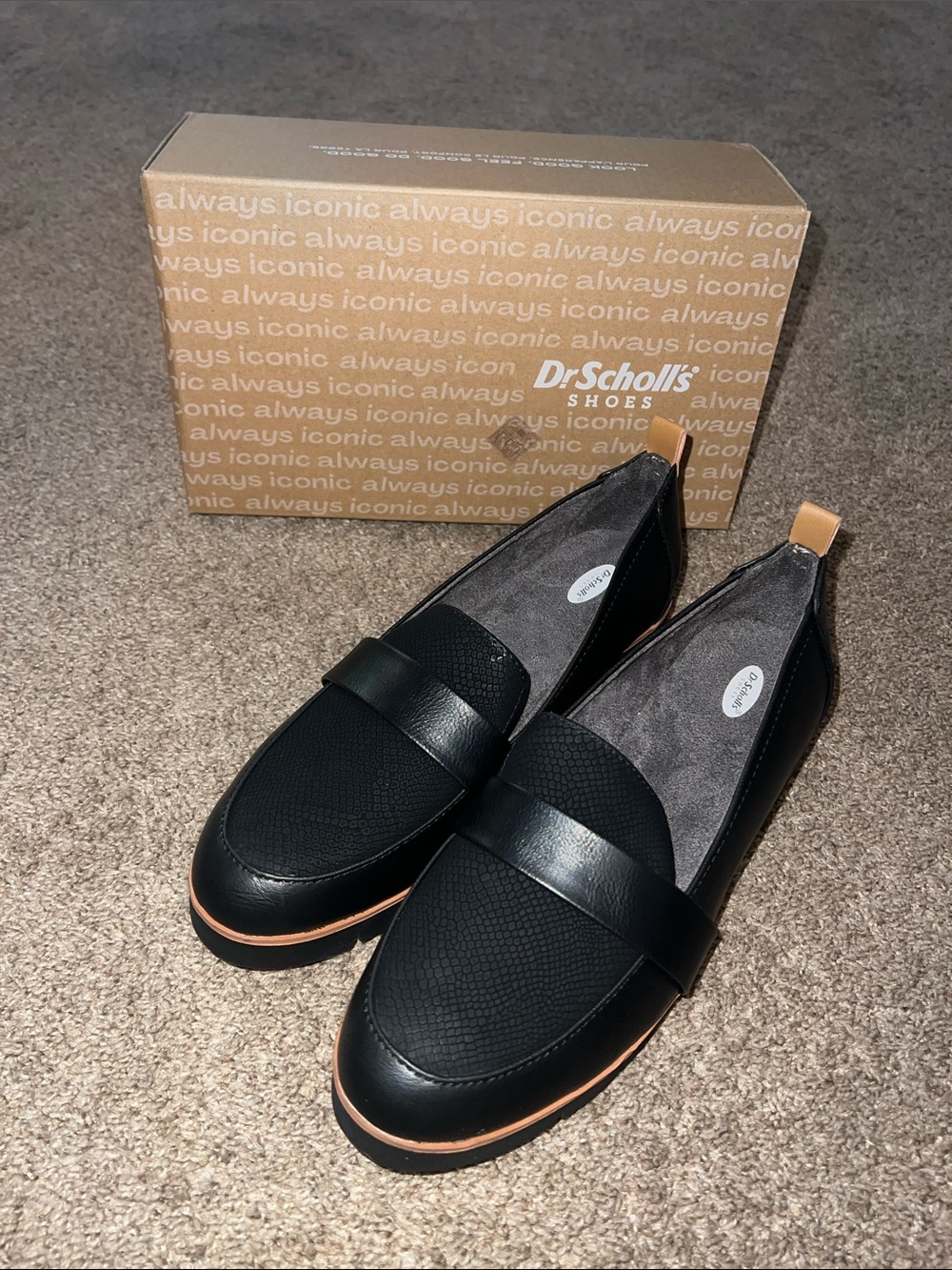 Dr. Scholl's Webster Black Loafers with Tan Accent
